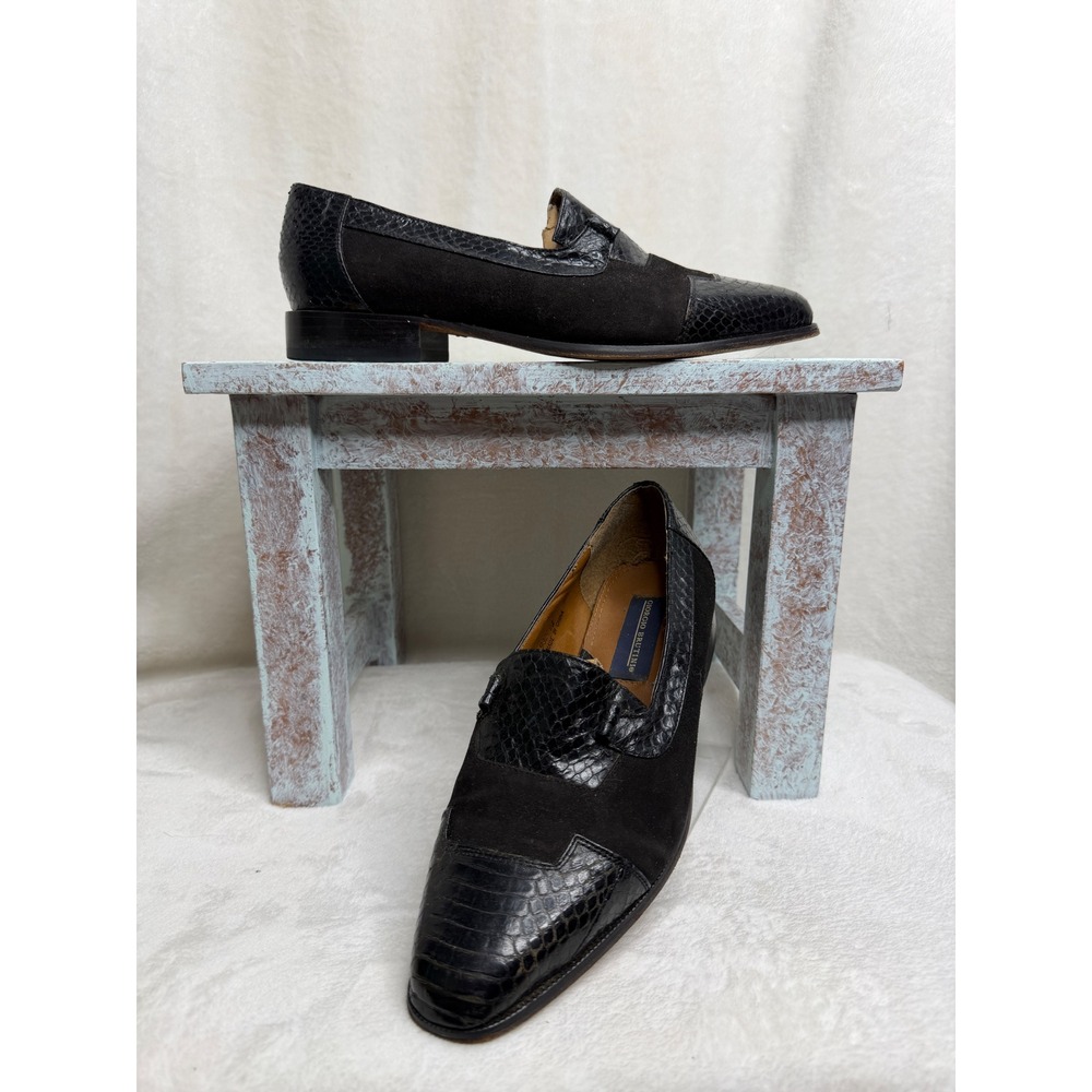 Giorgio Brutini Loafers Mens 9M Black Genuine Snake Suede Mixed Media Dress Shoe